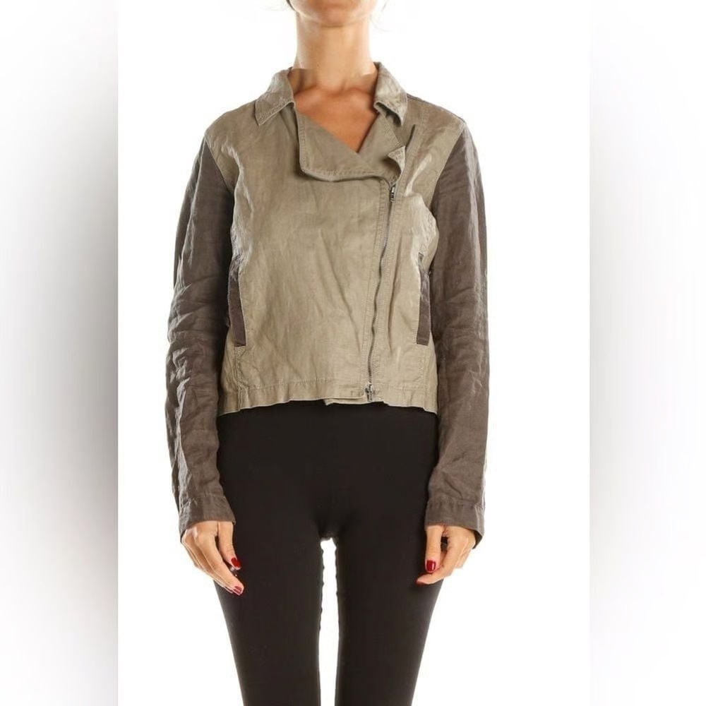Eileen Fisher Women's Medium Coated Organic Linen Moto Jacket Full Zip Collared - Picture 16 of 16